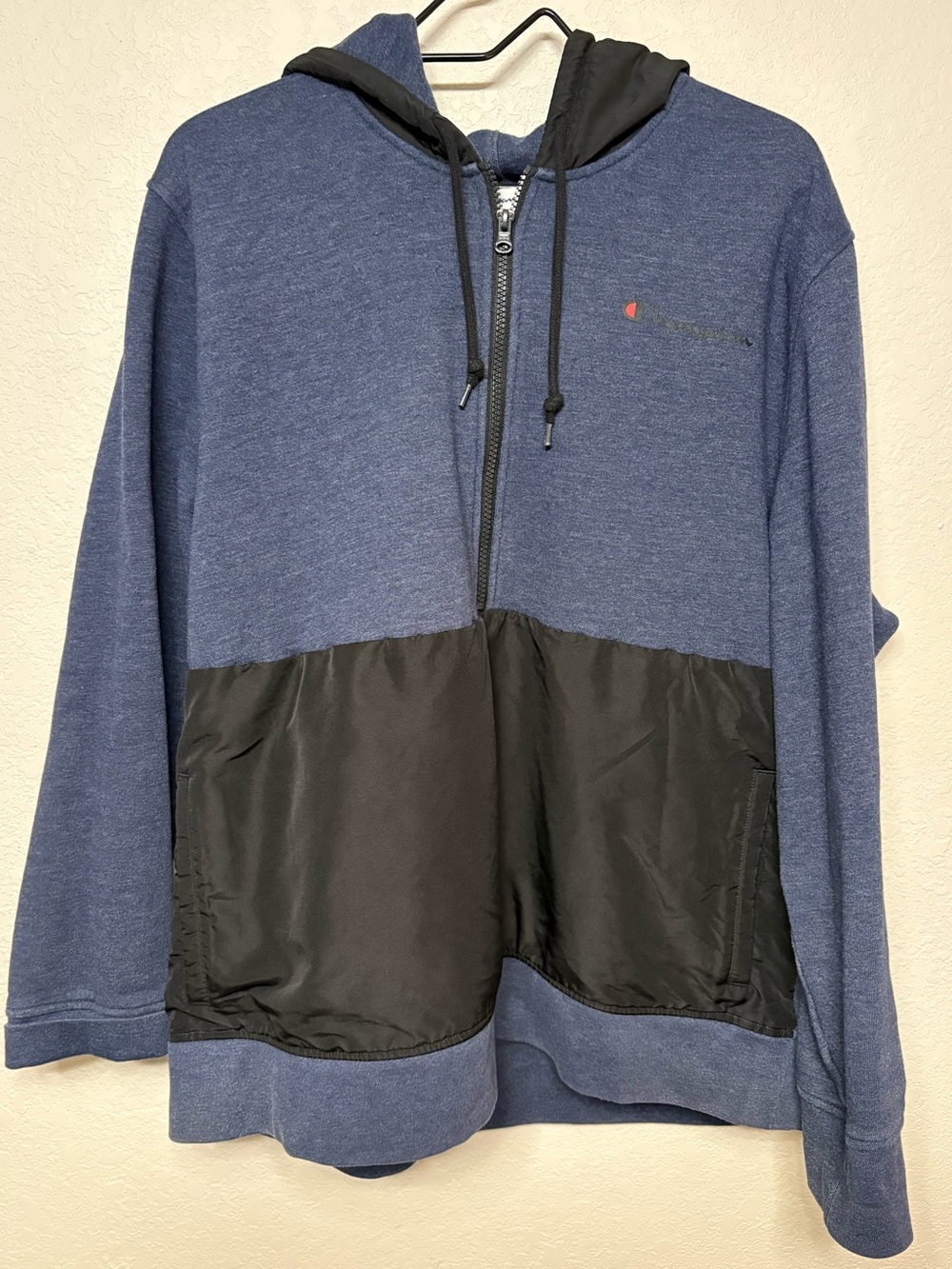 Champion Blue and Black Half-Zip Hooded Sweater